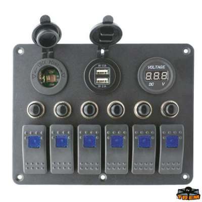 Pannello elettrico con voltmetro, 2 USB, presa potenza