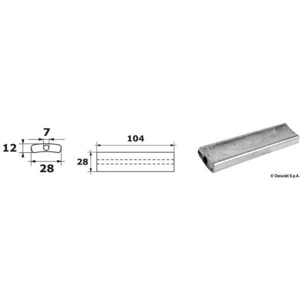Piastrina zinco foro passante mm 104x28