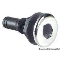 Scarico a mare in nylon nero, con battuta frontale a vista in acciaio inox lucidato a specchio