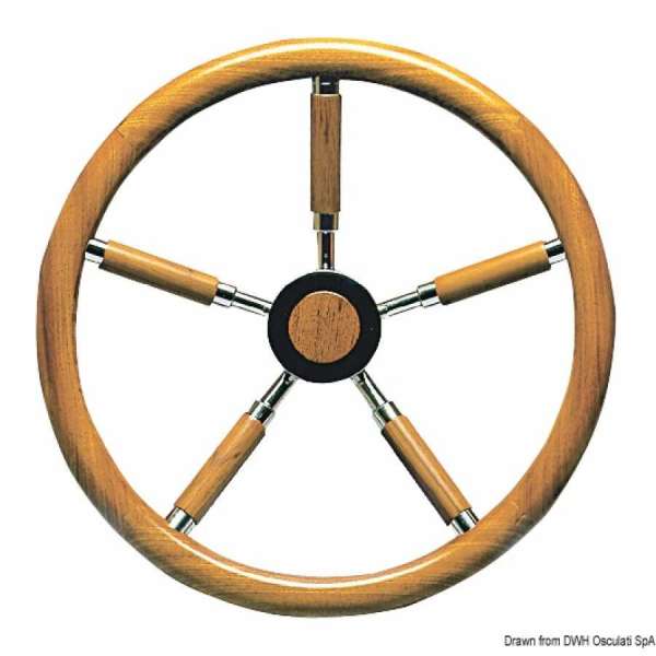 Timone con cerchio esterno in teak e razze rivestite in teak